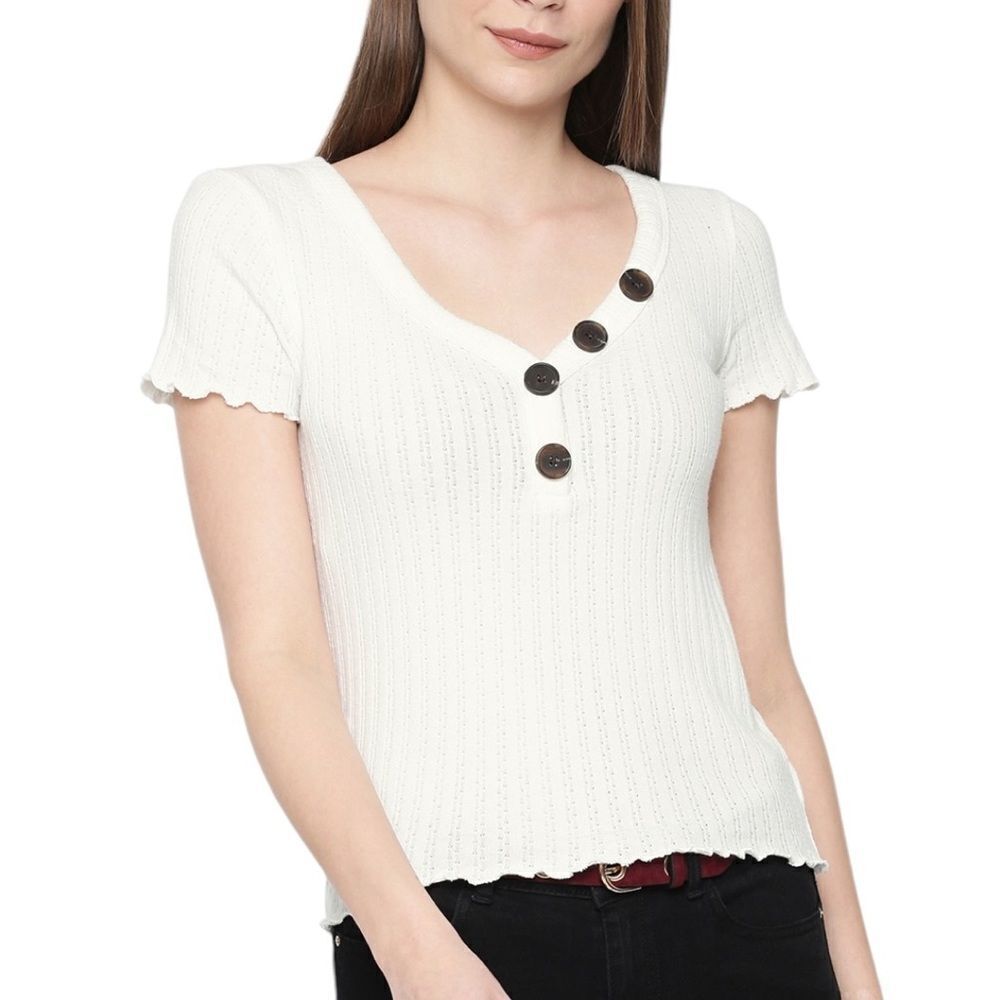 American Eagle‎ Outfitters White Button-Detail Women's Top, Size L
